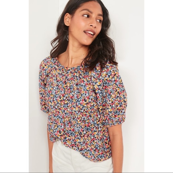 Old Navy Tops - Old Navy Floral Print Puff-Sleeve Babydoll Top - L - NWT!